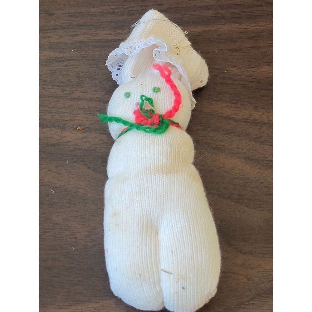 Handmade sock‎ snowman AS IS ornament Xmas decor